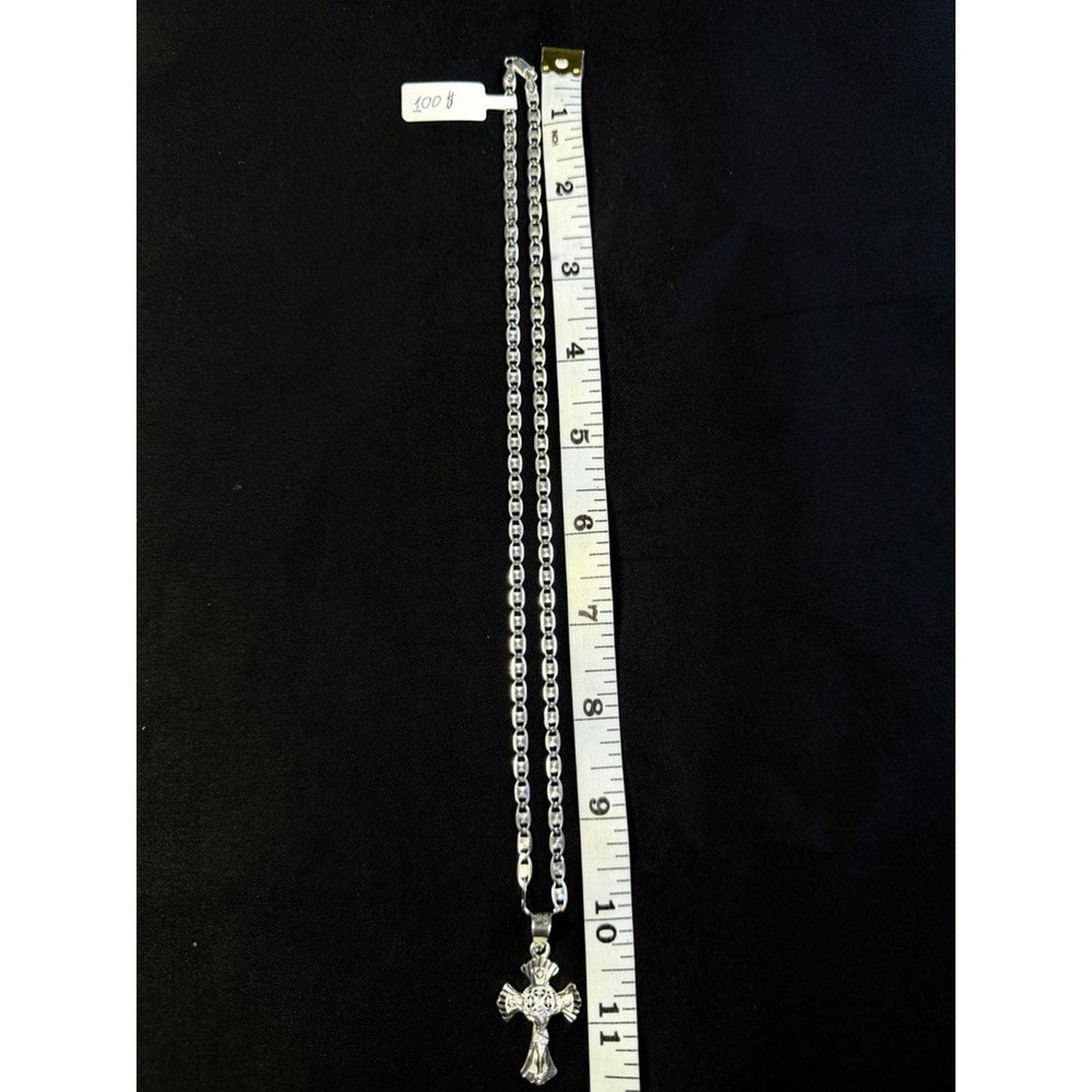 925 Sterling Silver Crucifix Cross Pendant Necklace 20 Inch 4.2mm Mariner Chain - Picture 3 of 5